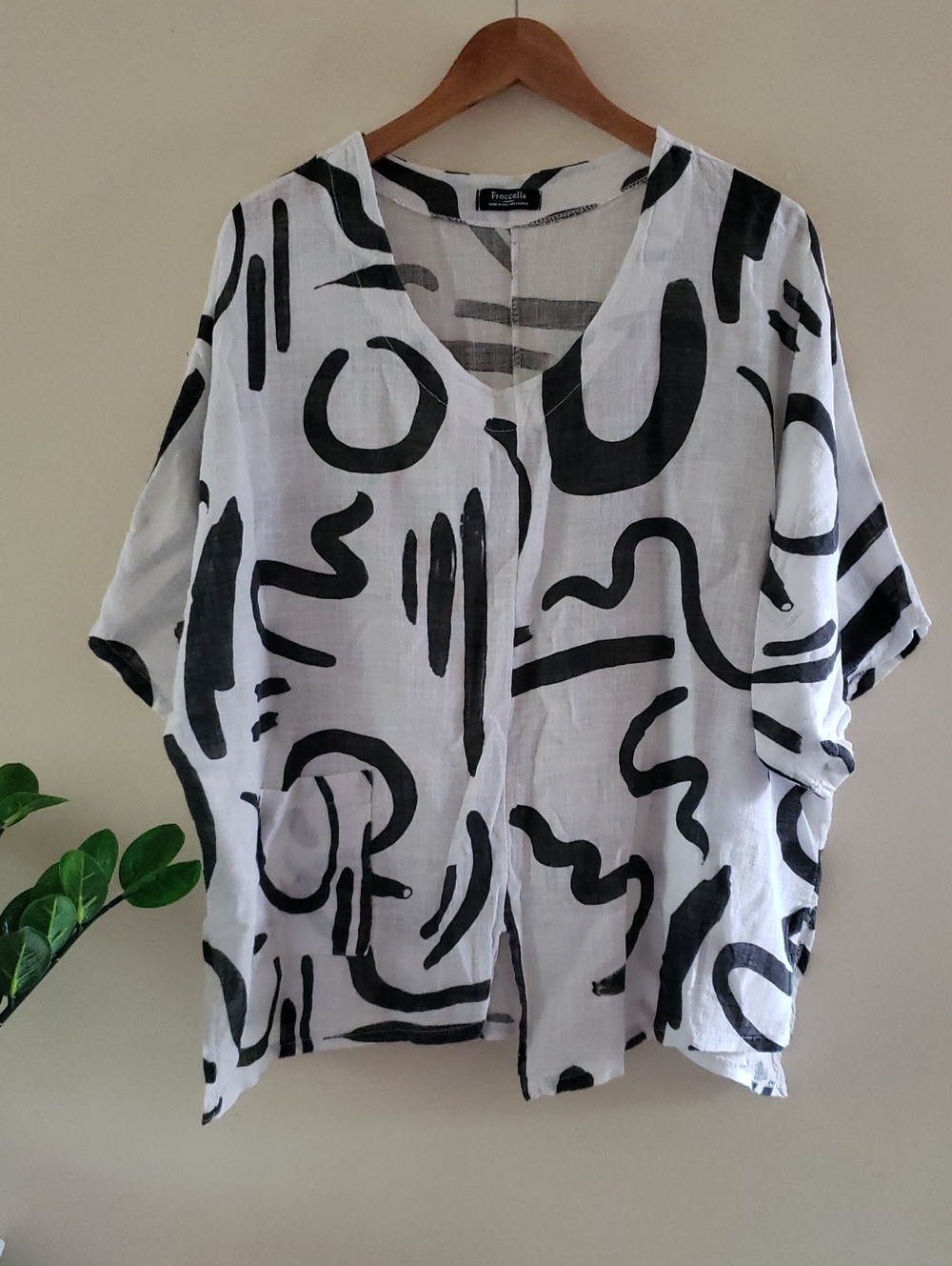 FROCCELLA Made In Italy - Printed Linen/Cotton Assymetrical Blouse - One Size